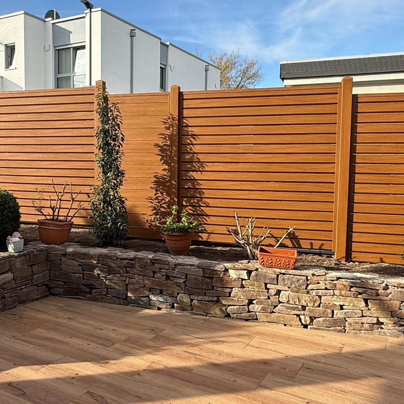 Sichtschutzzaun Kunststoff - Honey Oak Klassische Optik